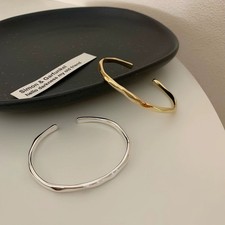 Armreif 925 Sterling Silber – Offenes Damen Armband gehämmert in Gold & Silber