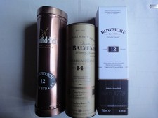 * GLENFIDDICH/BOWMORE/THE BALVENlE - leere Whiskyflaschen + Verpackung - s. Fot.