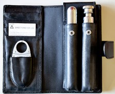 Set Flachmann, Zigarrenhülle, Zigarrenschneider, Edelstahl in Lederetui