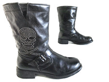 BOOTIES, STIEFELETTE, SKULL, SCHWARZES LEDER,  NIETEN, GR 37, SEHR GUTER ZUSTAND