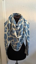 Schal Dreieckstuch kuschelig weich  flauschig Leo  offwhite blau hellblau S 30