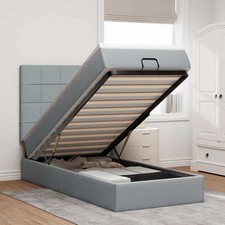 Ottomane Bett mit Matratze & LEDs Hellgrau 90x200 cm Stoff