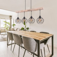 Retro Decken Pendel Lampe Holz Balken Ess Zimmer Vintage Gitter Hänge Leuchte