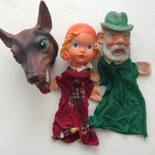 Rotkäppchen Wolf Jäger 3 x Kasperlepuppe Handpuppe aus Kasperletheater alt