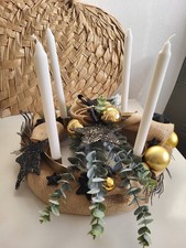 Adventskranz Schwarz Gold XXL60 cm Breite 53 cm Höhe modern künstlich Eukalyptus