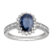 10k Solid Weiß Gold Oval Natürlich Saphir Und Diamant Halo Verlobungsring