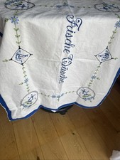 Antiker Stoff Frische Wäsche Stickerei Leinen, weiß/blau. top