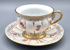 Meissen Porzellan X-Form Prunk Mokka Gedeck, Streublumen goldverziert, Pracht