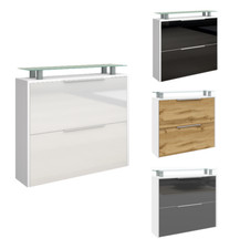 Schuhschrank Hängeschrank Schuhkipper Regal Metallgriffe Weiß Hochglanz RENA