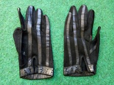 Spitzen Handschuhe m. Lederstreifen, schwarz