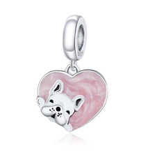 Charm Dangle Hund Welpe 925 Silber Herz Rosa - Anhänger für Pandora Armband