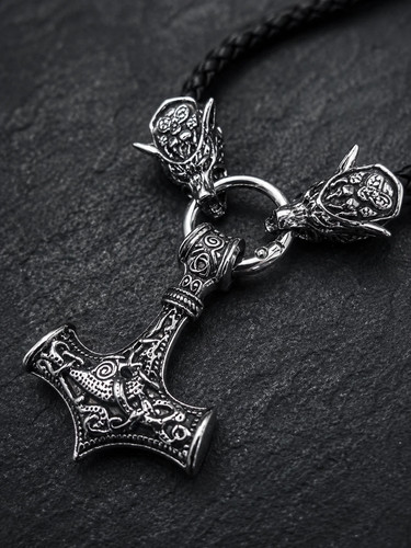 Wikinger thorhammer lederkette - wikinger,