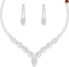  Yolev Hochzeits Brautschmuck Set Silber Strass Halsketten Ohrringe Set 