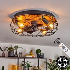 Deckenlampe im Retro-Stil mit Ventilator, aus Metall/MDF, Schwarz, Gitter-Design