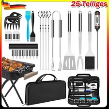 25-Teiliges Edelstahl BBQ Grillbesteck Tool Set mit Grillkoffer und Grillmatte