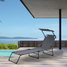 B-WARE Sonnenliege Lomeda mit Sonnendach 187x53x27cm Dunkelgrau [casa.pro]