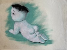 Charlotte Zurek 1910-1971 Kreide Porträt Baby Asien Kind China Japan Expressiv