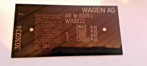 Typenschild schild für bus - typenschild, vw