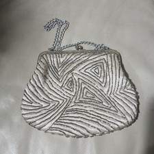 Vintage Silber Streifen Handtasche Damen Hochzeit Abend Garderobe Retro Alt Rar