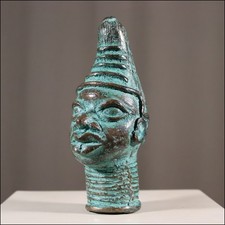 68954) Kleiner Bronze Königin-Kopf Nigeria Afrika AFRIKANISCHE KUNST