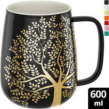 amapodo Kaffeetasse groß aus Porzellan mit Henkel 600ml Kaffeebecher Dunkelgrau