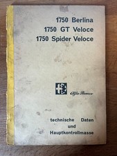 Alfa Romeo 1750 Berlina GT Spider Veloce  Technische Daten + Hauptkontrollmasse