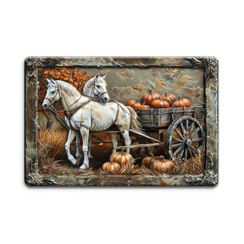 Blechschild pferd mit kutsche - mit,