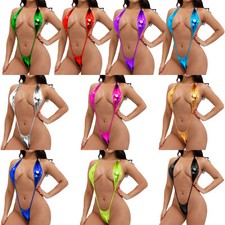 Damen Sexy Micro Bikini Thong Einteiler Badeanzug Wetlook Monokini Bademode