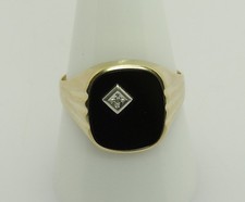 ♦ Ring 8 kt 8k 333 er Gelb Gold mit Onyx Onix Diamant Gr. 63 Goldring Siegelring