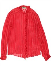 VINTAGE Damen Shirt durchsichtig Rüschen vorne IT 44 Medium rosa gestreift BA85