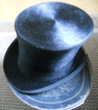 sehr alter Zylinderhut mit antiquarer Hutschachtel / für  ca. 55 cm Kopfumfang