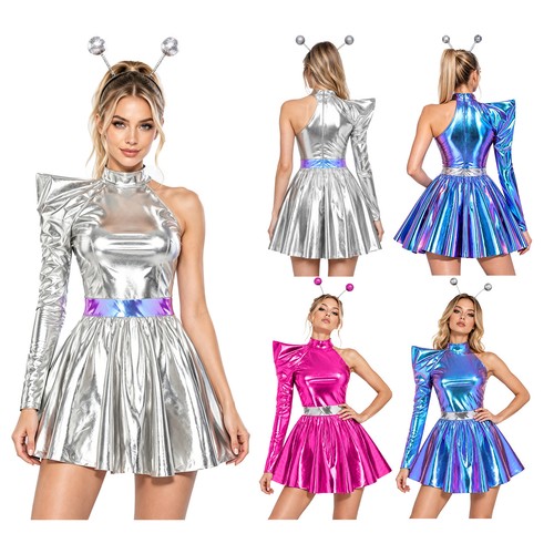 Damen metallic kleid alien - damen, metallic-kleid