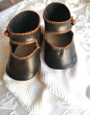antike Leder Puppenschuhe