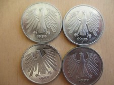 4 Münzen 5 DM Deutsche Mark