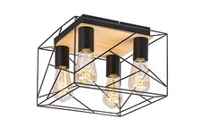Rabalux 71024 Deckenleuchte 4 Spots Boire, E27-Holz, schwarz, quadratisch, Indus
