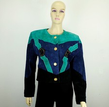 80er WILDLEDERJACKE jacke gr. 38 bestickt nieten 3 farben patchwork kurze jacke