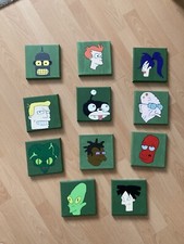 Futurama Original Gemälde 15x15 Leinwand Bild Acryl  Unikat - Selbstgemalt