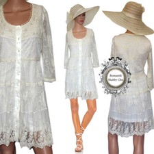 Romantik Shabby Chic Florentiner Spitze Kleid Tunika Minikleid Cream NEU Gr.38 S