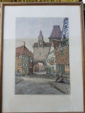 ROTHENBURG o/T.orig. Radierung Fritz Hartmann Stuttgart Radierung color. Bild 