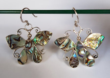 Ohrring 925 Silber Schmetterling natürliche Abalone Muschel Handarbeit 4 x 3 cm