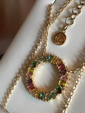 Elegante Collier 925 Sterl.Silber 18K Vergoldet Multicolor Zirkonia Luxusschmuck