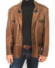 lässig modische Trachtenjacke Herren vintage 80er Hirschleder Hornknöpfe Gr. 52