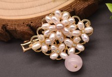 B15 vergoldete Haarspange Blüte rosa Süßwasserperlen Rosenquarz Haarklemme
