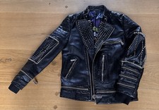 Coole Lederjacke Von Philipp Plein, Nieten, Bemalt, Neu, Gr L