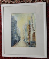 EDITH BRENNEISEN Aquarell Collage Mischtechnik " New York Impression"- 739, ger.