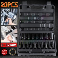 20-tlg Satz 1/2" 8-32MM Steckschlüssel Set NUSS-Set Sechskant lang Kraft Nüsse