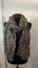 Übergangsschal Herbst  Leo  Leomuster Leoparden Schal Stola Tuch grau schwarz