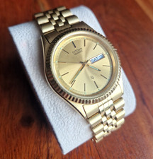 Original Citizen Herren Armbanduhr Uhr Vintage 80's Gold Date Champagne