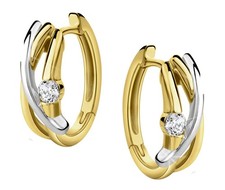 ECHT GOLD *** Creolen Ohrringe bicolor 14 mm Ø, mit Zirkonia