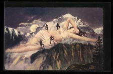 Ansichtskarte Die Bergsteiger kraxeln auf der Jungfrau, Berggesichter 1908 